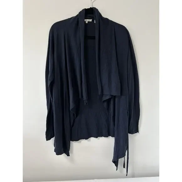 VINCE Drape Front Waterfall Navy Blue Open Wool Cardigan‎ Sweater Medium $275 - Picture 2 of 9